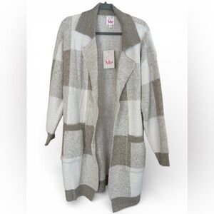 SO ME Beige and White Checkered Cardigan New